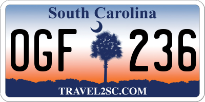 SC license plate OGF236