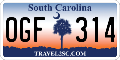 SC license plate OGF314