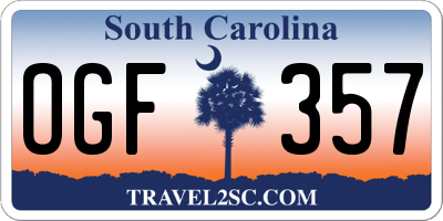 SC license plate OGF357