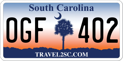 SC license plate OGF402
