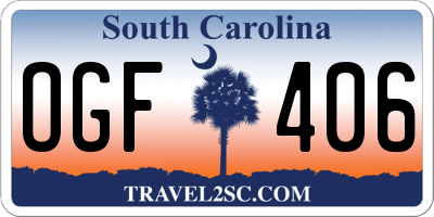 SC license plate OGF406