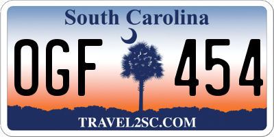 SC license plate OGF454