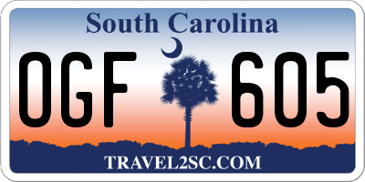 SC license plate OGF605