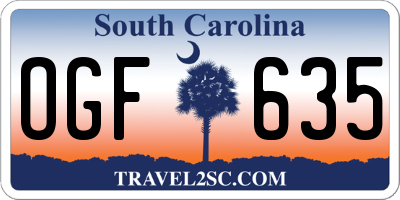SC license plate OGF635