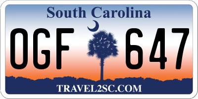 SC license plate OGF647