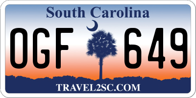 SC license plate OGF649