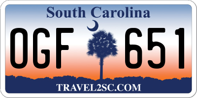 SC license plate OGF651