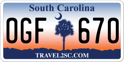 SC license plate OGF670