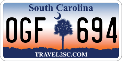 SC license plate OGF694