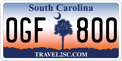 SC license plate OGF800