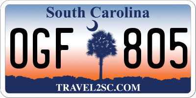 SC license plate OGF805