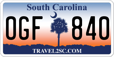 SC license plate OGF840
