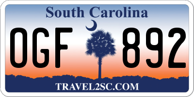 SC license plate OGF892