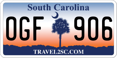 SC license plate OGF906