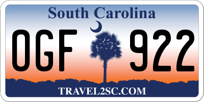 SC license plate OGF922