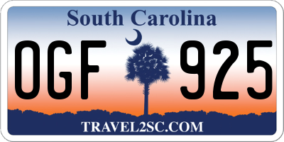 SC license plate OGF925