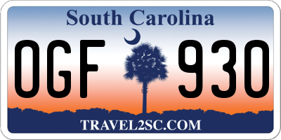 SC license plate OGF930
