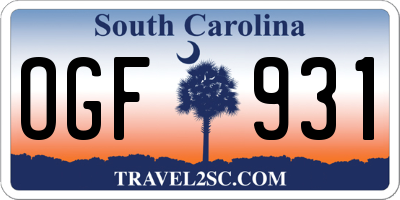 SC license plate OGF931