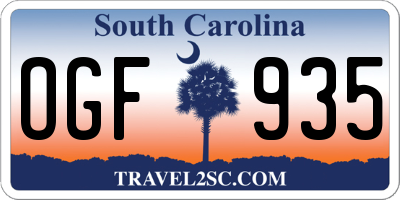 SC license plate OGF935