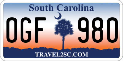 SC license plate OGF980