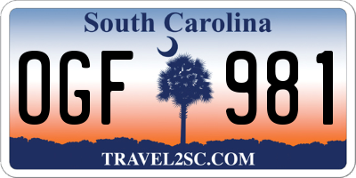 SC license plate OGF981