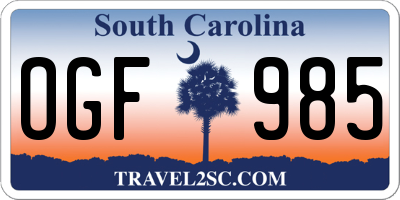 SC license plate OGF985