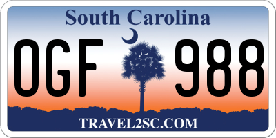 SC license plate OGF988