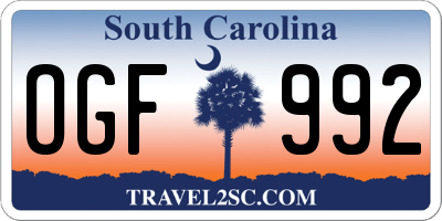 SC license plate OGF992