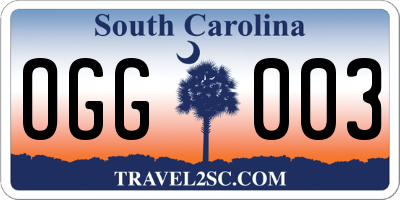 SC license plate OGG003