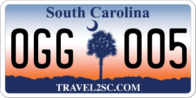 SC license plate OGG005