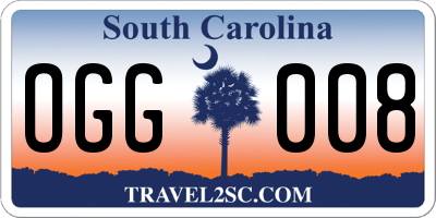 SC license plate OGG008
