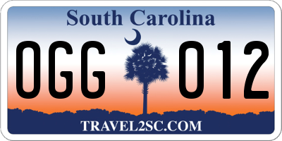 SC license plate OGG012