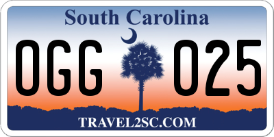 SC license plate OGG025