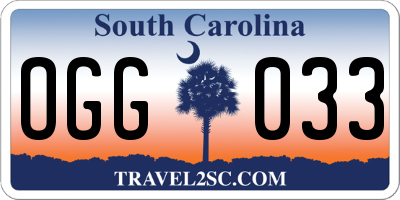SC license plate OGG033