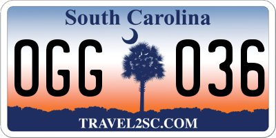 SC license plate OGG036