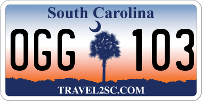 SC license plate OGG103