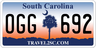 SC license plate OGG692