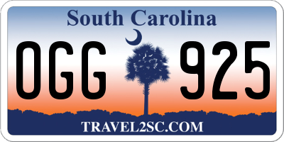 SC license plate OGG925