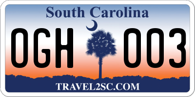 SC license plate OGH003