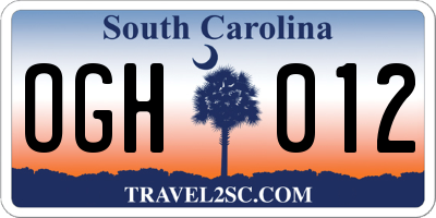 SC license plate OGH012
