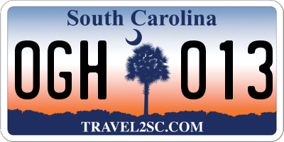 SC license plate OGH013