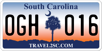 SC license plate OGH016