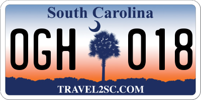 SC license plate OGH018