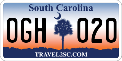 SC license plate OGH020