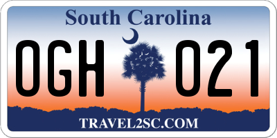 SC license plate OGH021
