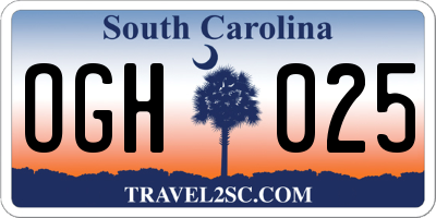 SC license plate OGH025