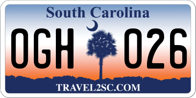 SC license plate OGH026