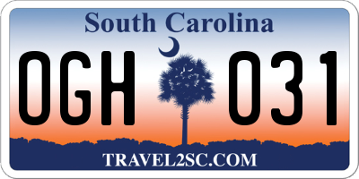 SC license plate OGH031