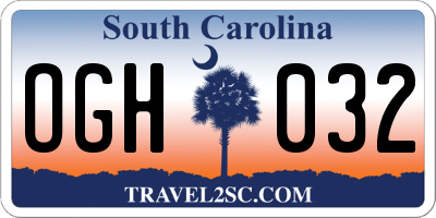 SC license plate OGH032
