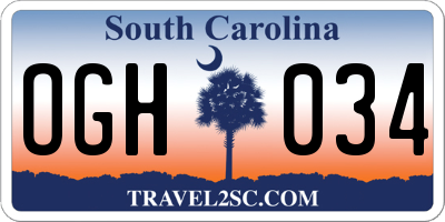 SC license plate OGH034